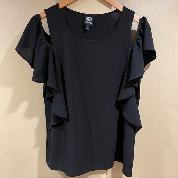 bobeau Tops - Bobeau Cold Shoulder Ruffle Black Blouse